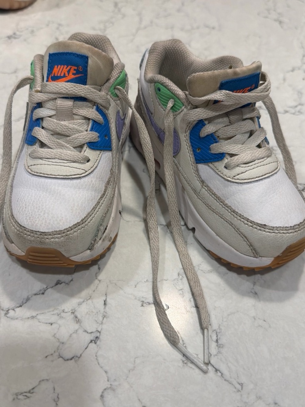Nike Kids White Sneakers with Blue, Green & Purple Accents